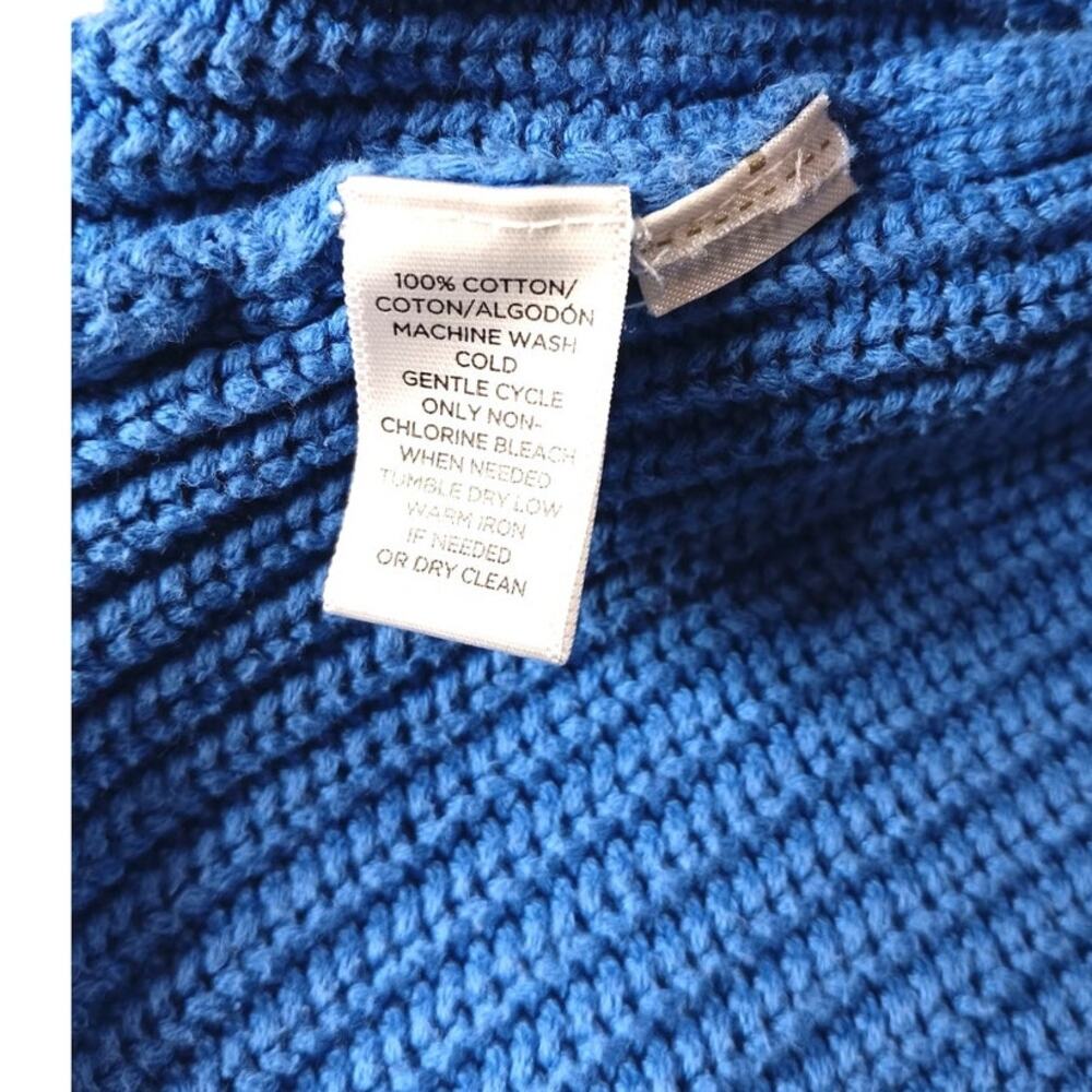 LOFT Cableknit Sweater M Cotton High‎ Low Hem Blue Casual Office Career Event - Picture 8 of 10